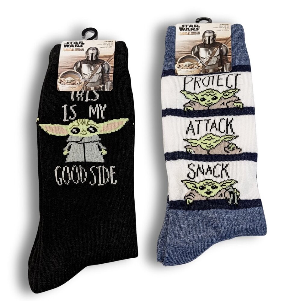 Star Wars Mandalorian Baby Yoda Crew Socks Size 10-13 / Shoe 6.5-12 – 2 Pairs